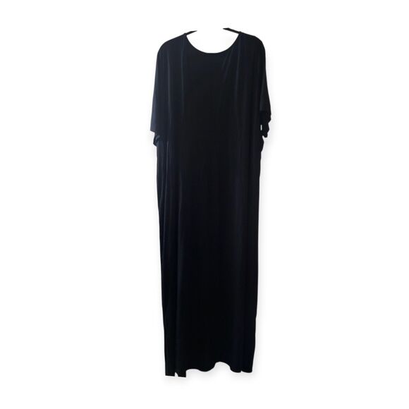 Catherines Plus 4X 30-32W New Maxi T Shirt Dress - Side Button Solid Black Long - Picture 8 of 9